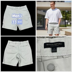 Mens Banana Republic Aiden 33 Medium Khakis Chino Shorts Cream Stretch NWOT